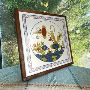 Vintage Semigres Italy Tile Trivet with Wood Frame – Floral Design